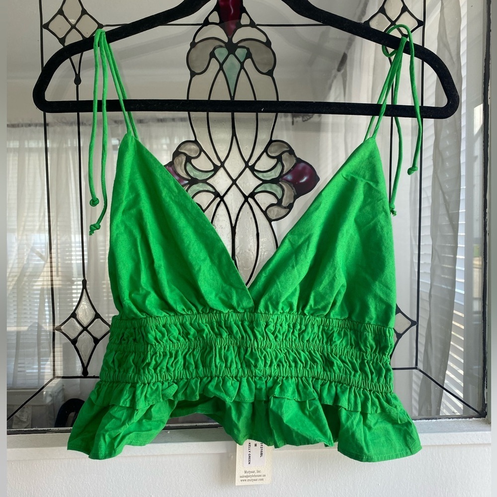 NWT Sim & Sam Ruched Green Crop Top